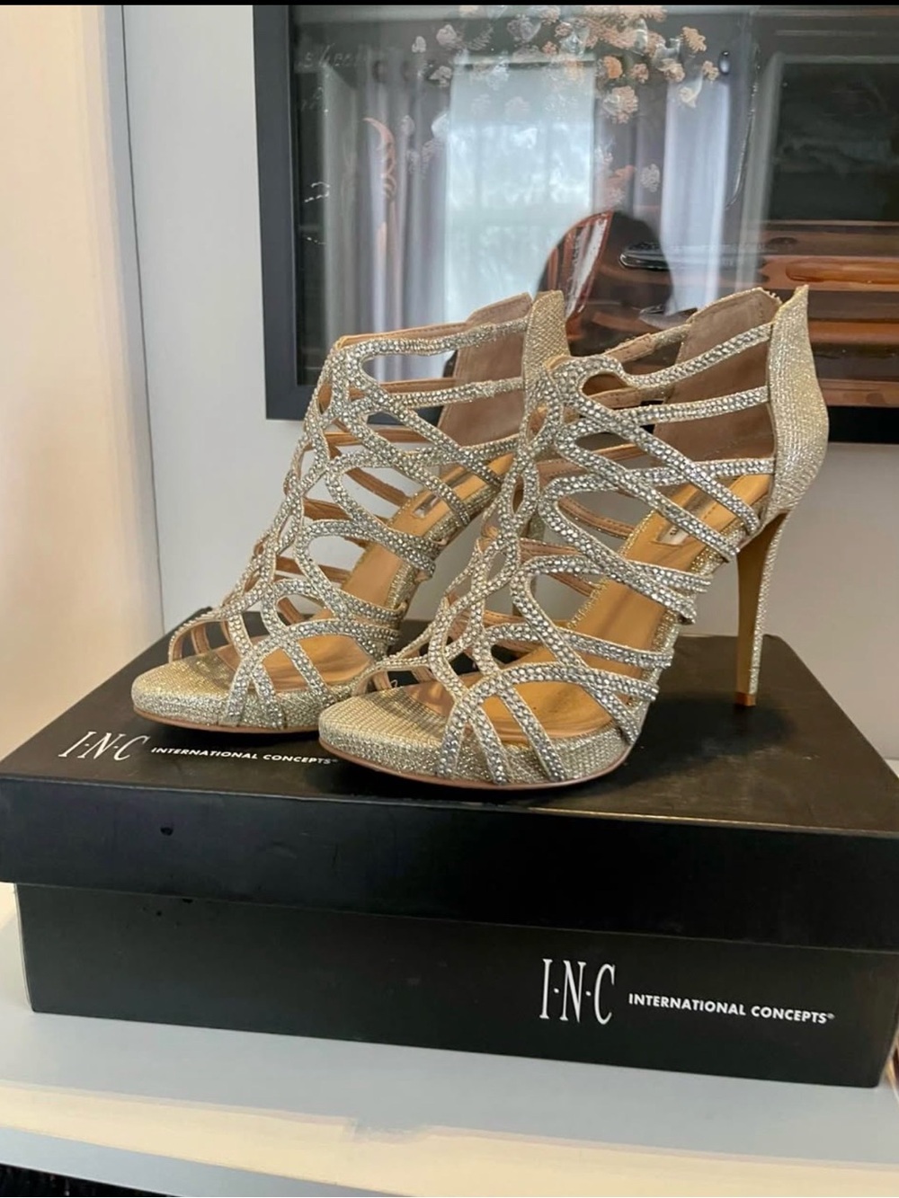 INC International Concepts Sparkling Gold Strappy Stiletto Heels